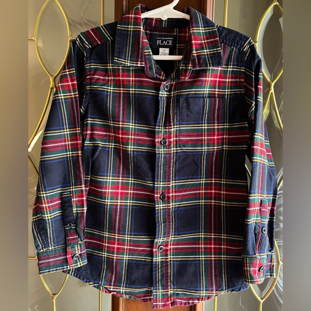 The Children’s Place Christmas Holiday Plaid Buttondown Oxford Shirt Size 5T